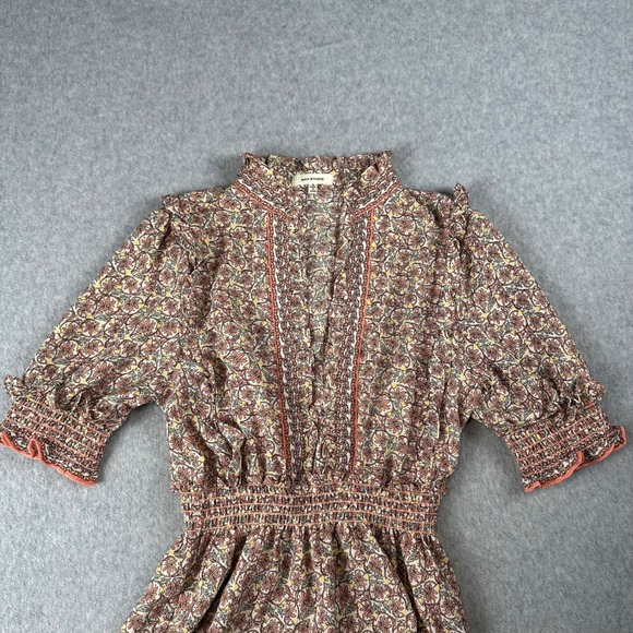 Max Studio Tiered Maxi Dress Size S Smocked Waist Ruffle Sleeve Boho Cottagecore - Picture 5 of 12